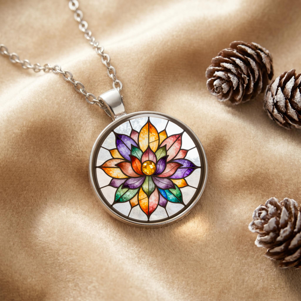 Unisex Color Geometric Mandala Pendant Necklace